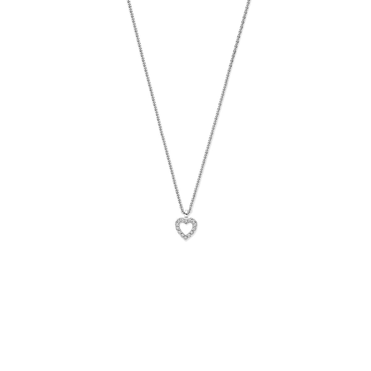 Collar de plata rodiada de 925 con colgante en forma de corazón decorado con circonitas.