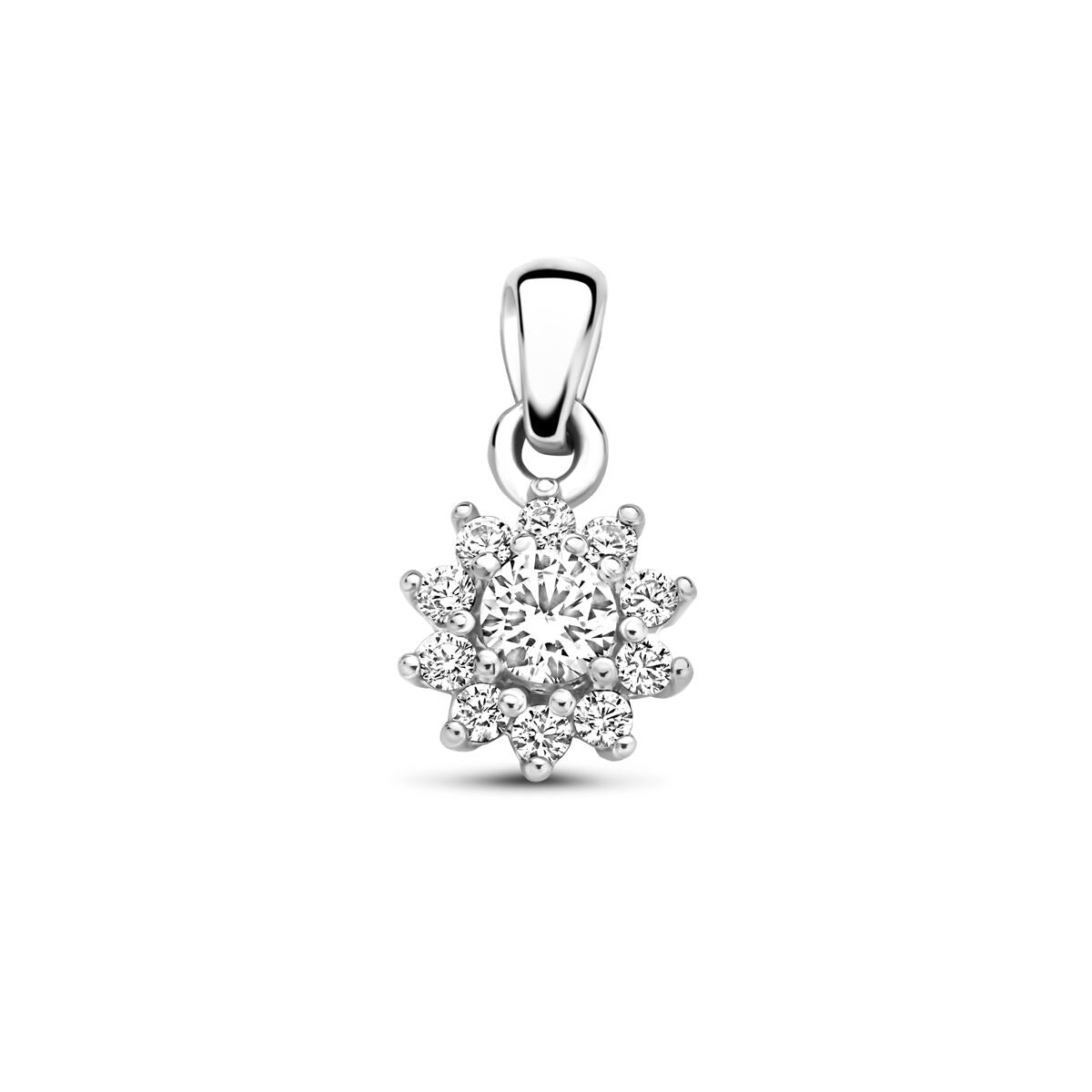 Colgante de plata 925 rodiada con circonitas, con forma de estrella y detalles brillantes.