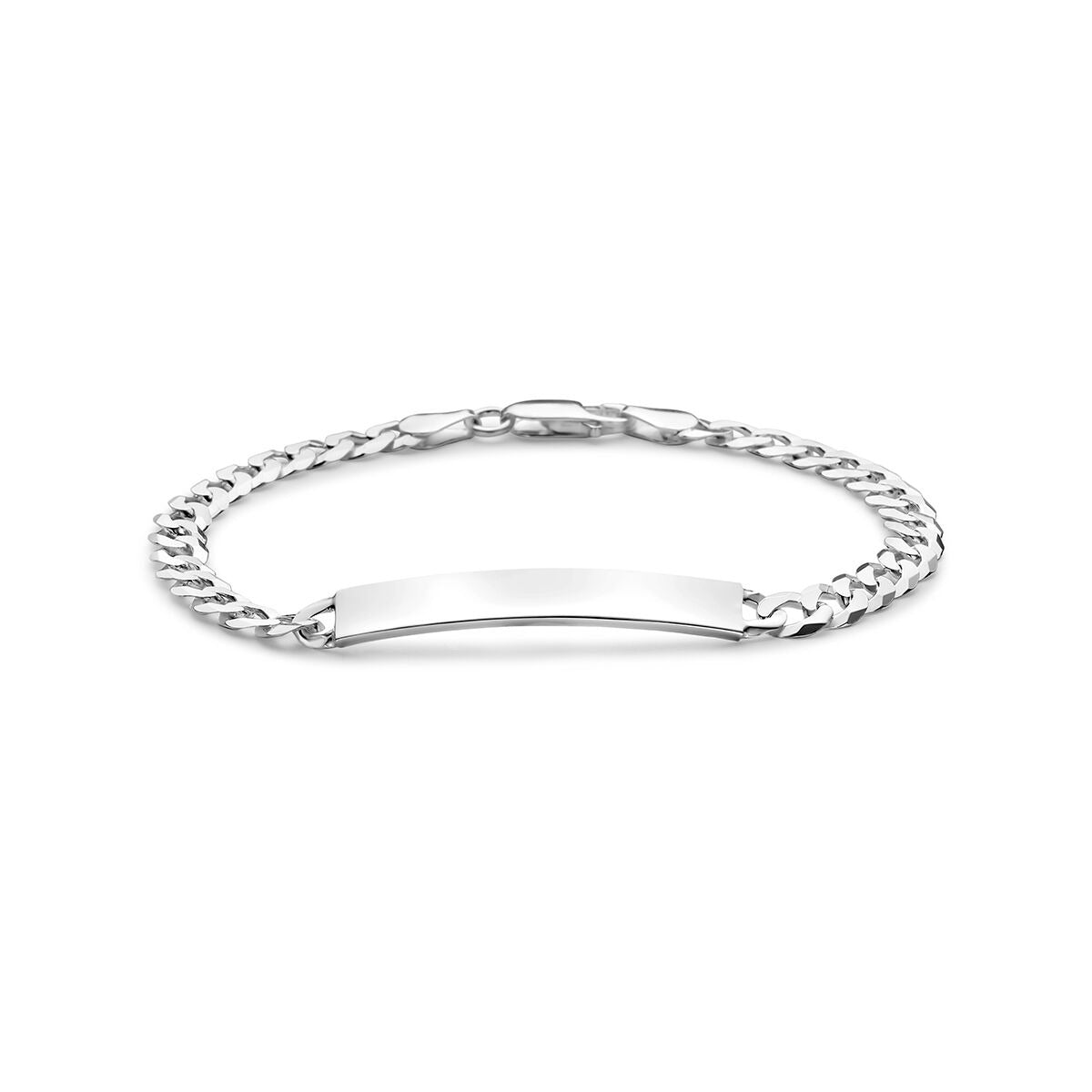 Pulsera de hombre de plata con cadena trenzada y placa para grabar.