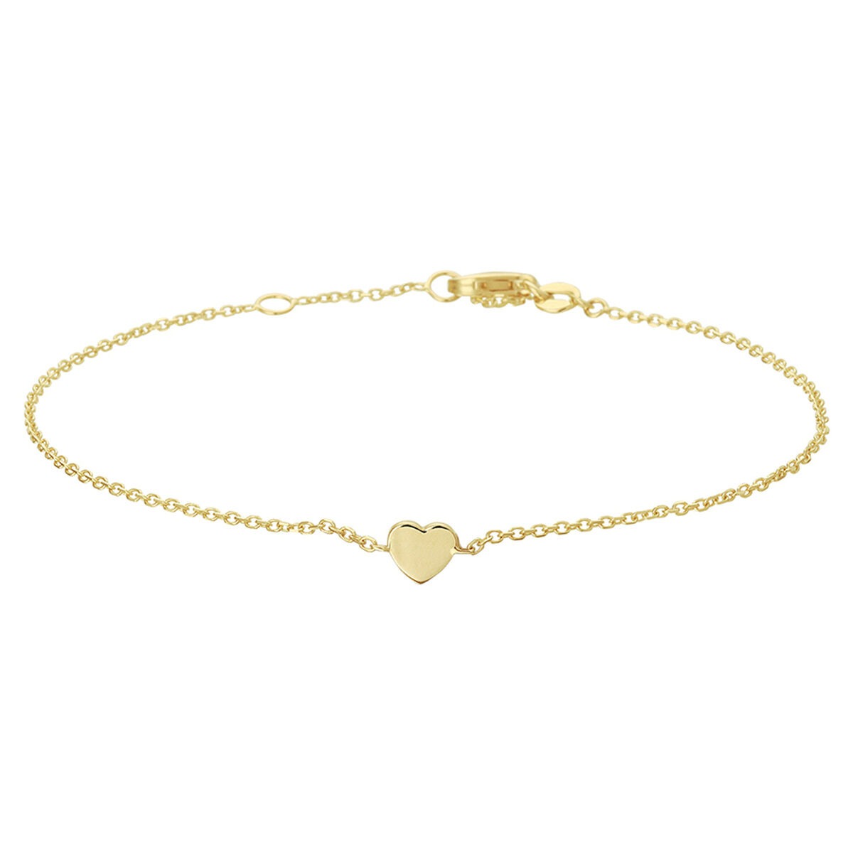 Pulsera de oro amarillo de 14k con un pequeño corazón en el centro.