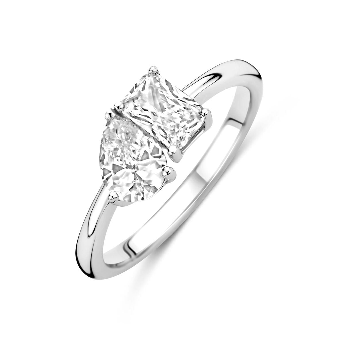 Anillo de plata rodiada toi-et-moi con zircónia baguette