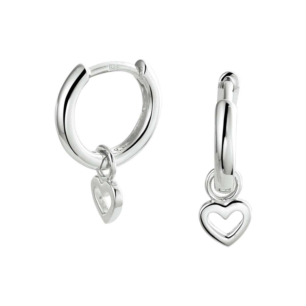 Pendientes infantiles de plata con colgante de corazones