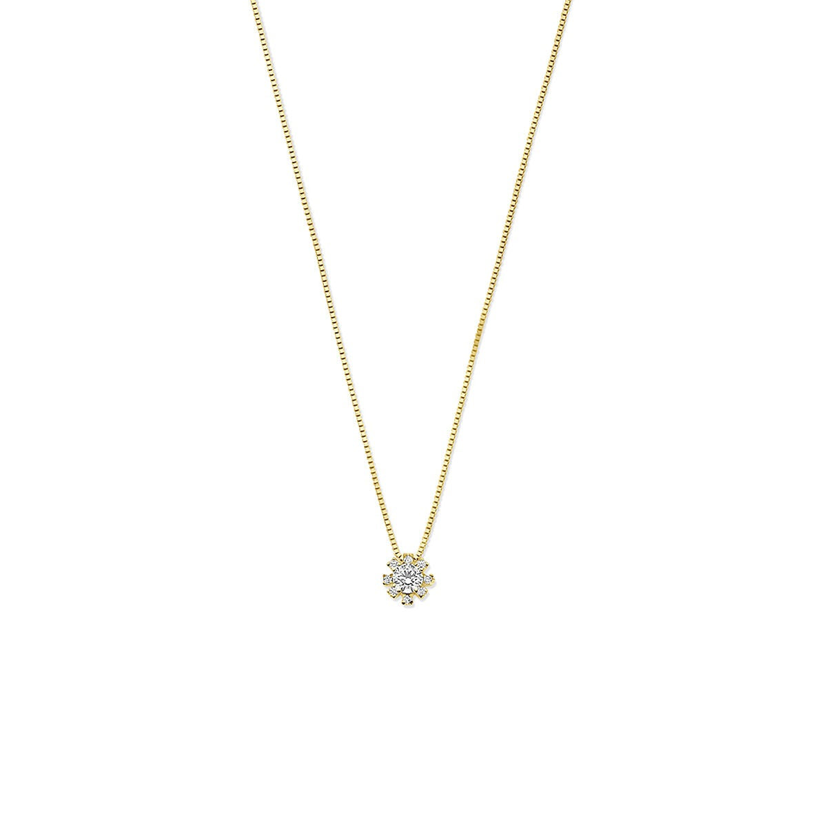 Collar de oro de 14k con zircón en engaste de entourage, con un diseño delicado y brillante.