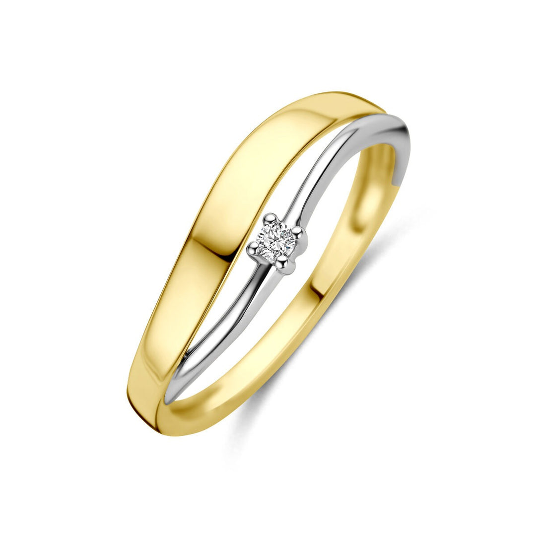 14k bicolor geel- en witgouden ring met diamant