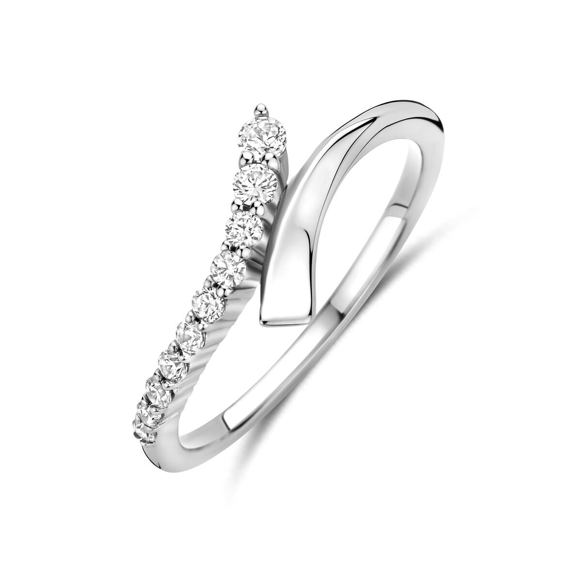 Anillo de plata rodiada de 925 con circonitas, diseño moderno y brillante de 7,5 mm.