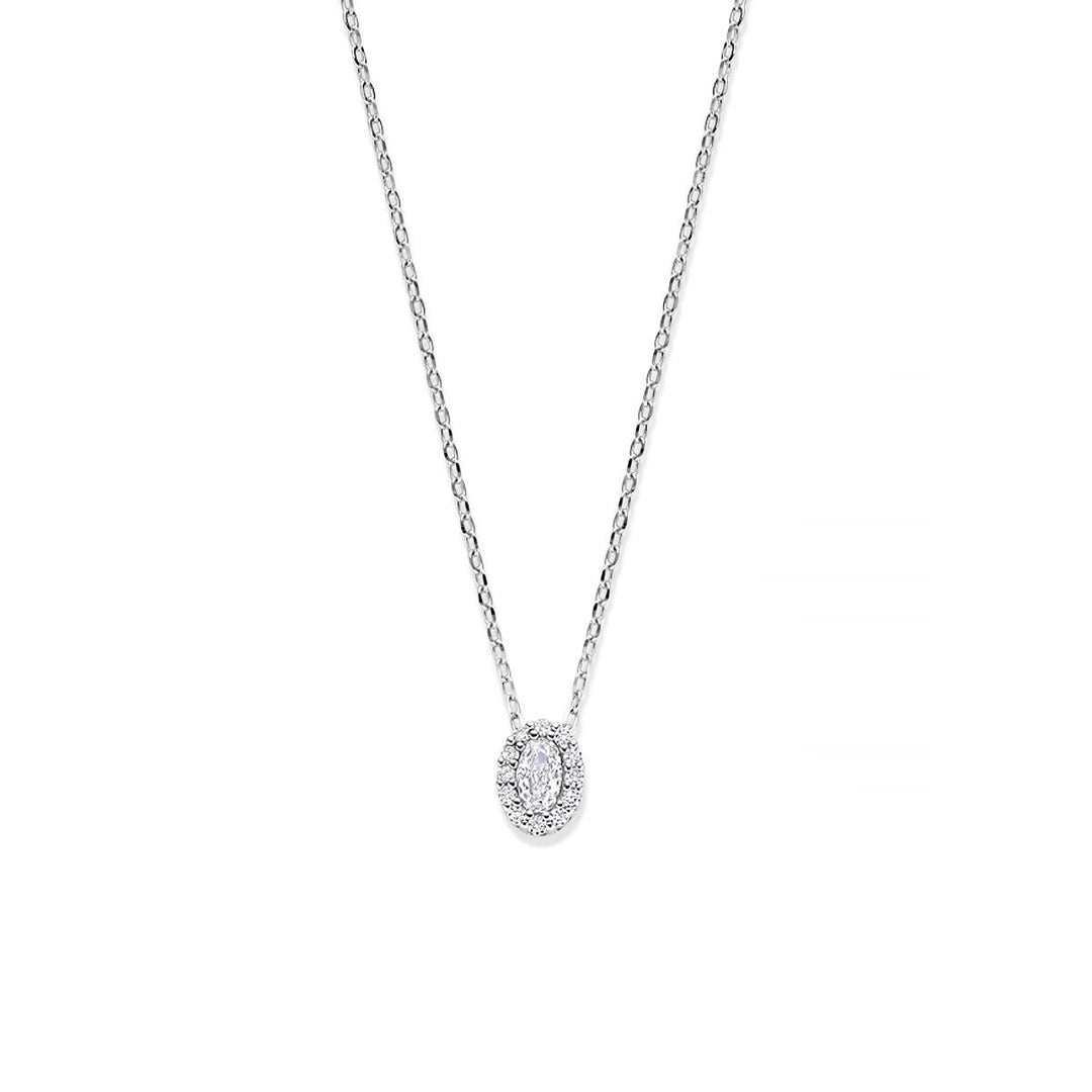 Gerhodineerd zilveren collier met ovaal zirkonia hanger