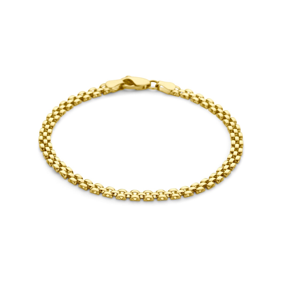 Pulsera de eslabones de pantera en oro amarillo de 9k, con un acabado brillante y longitud de 18,5 cm.