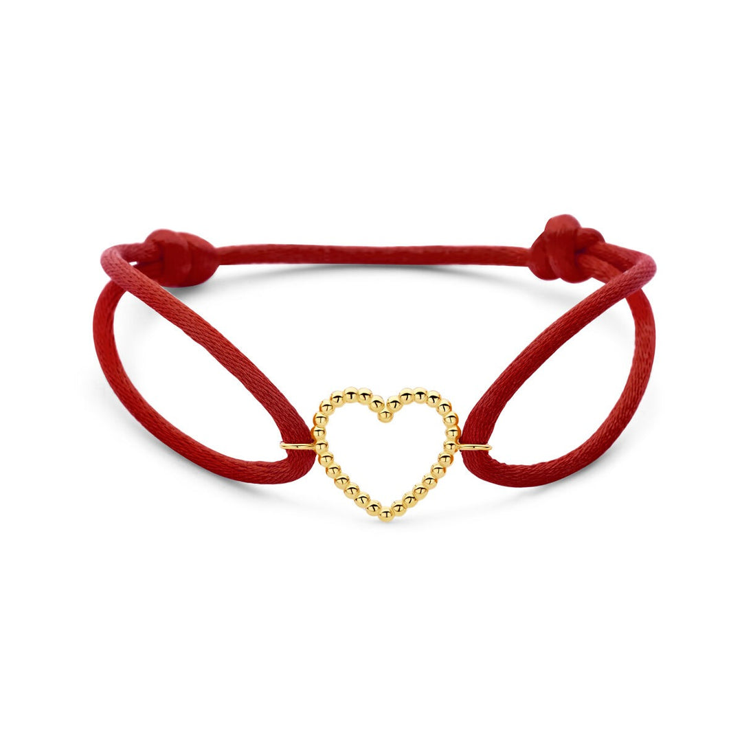 Rode satijnen armband met 14k gouden hartje