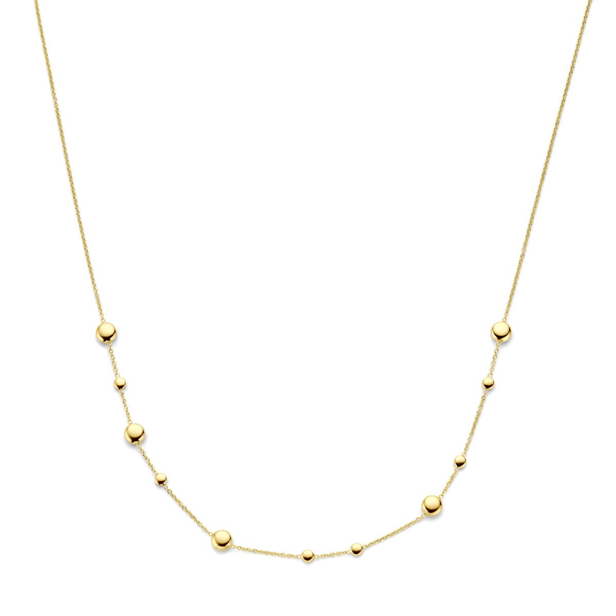 Collar de 14 quilates en oro amarillo con esferas distribuidas a lo largo de la cadena.