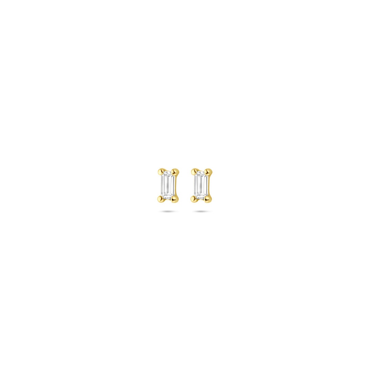 Pendientes de oro amarillo de 14k con zirconia, forma rectangular y acabado brillante.