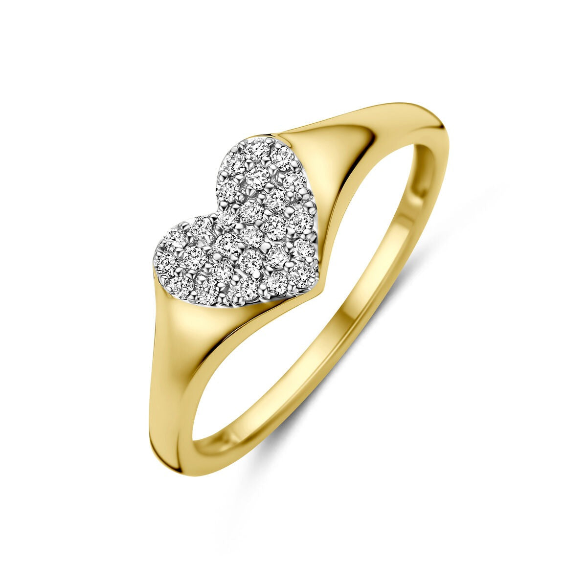 Anillo de oro amarillo de 14k con diamante lab-grown de 0,12 ct en forma de corazón.