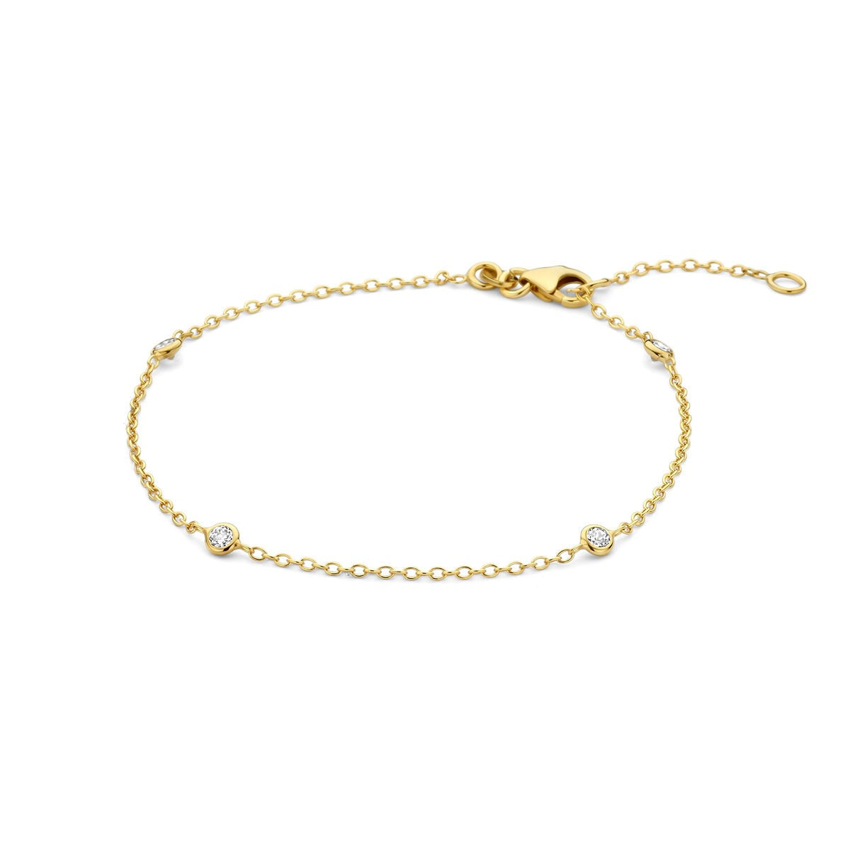 Pulsera de dama de oro amarillo de 14k con circonitas y eslabones de ancla.
