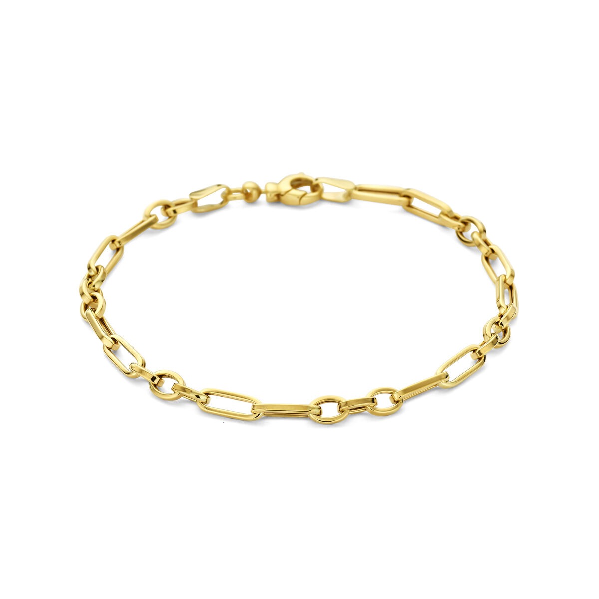 Pulsera de ancla de oro amarillo de 9k, 4 mm de ancho, con eslabones alargados y cierre de langosta.