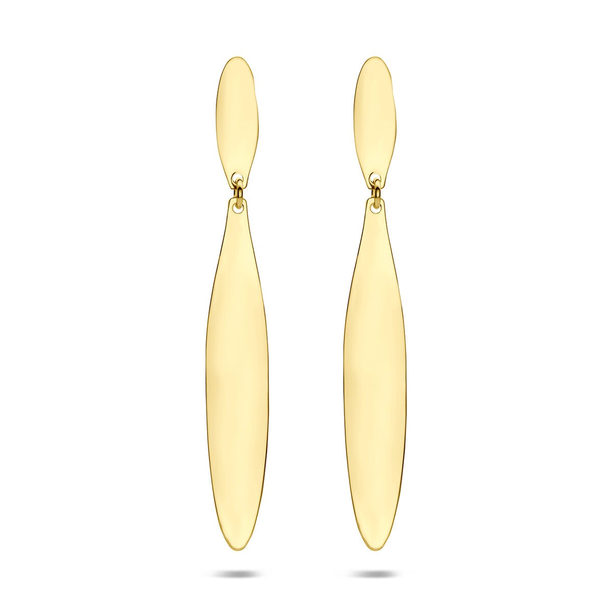 Pendientes largos de plata 925 bañados en oro con forma alargada y acabado brillante.