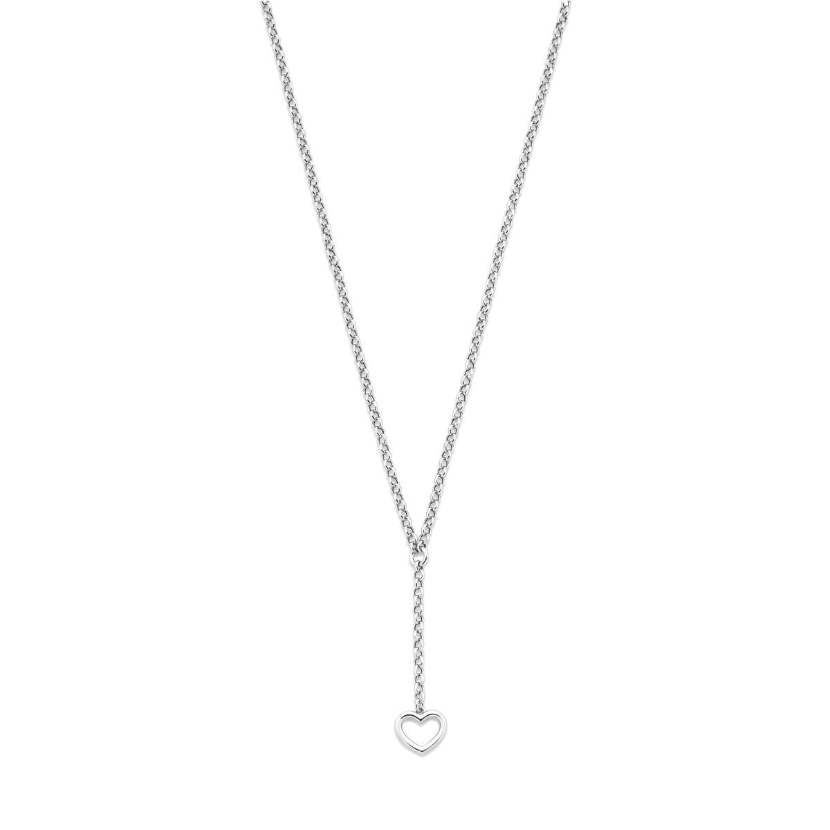 Collar Y de plata 925 rodiada con un colgante en forma de corazón.