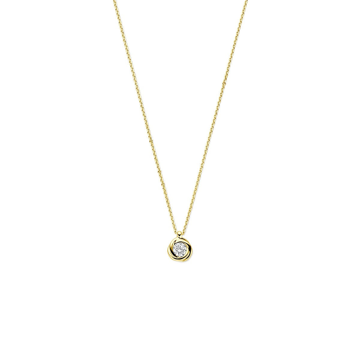 Collar de oro de 14k con zircón y eslabones jasseron, con un colgante redondo.