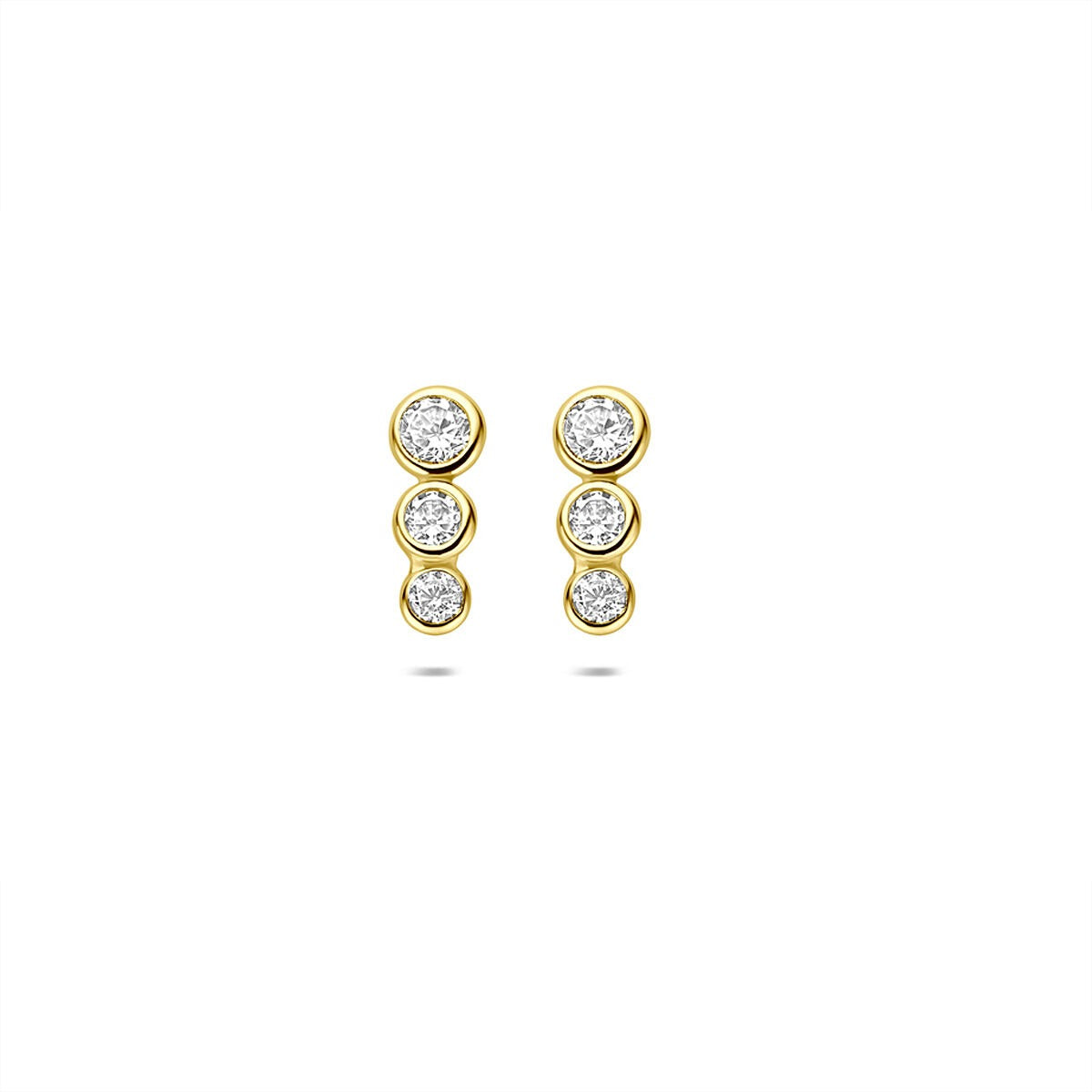 Pendientes de oro amarillo de 9k con circonitas, diseño sutil y forma refinada.