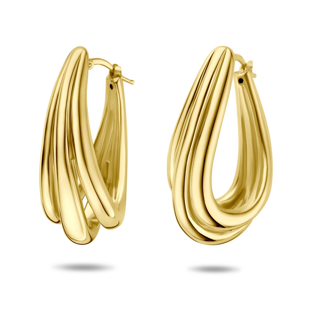 Pendientes de aro dorados de plata 925, con un diseño ondulado y un tamaño de 42 x 16,5 mm.