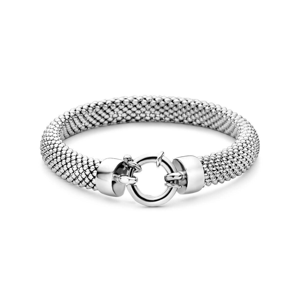 Pulsera de eslabones de plata 925 con acabado en rodio y cierre de anillo.
