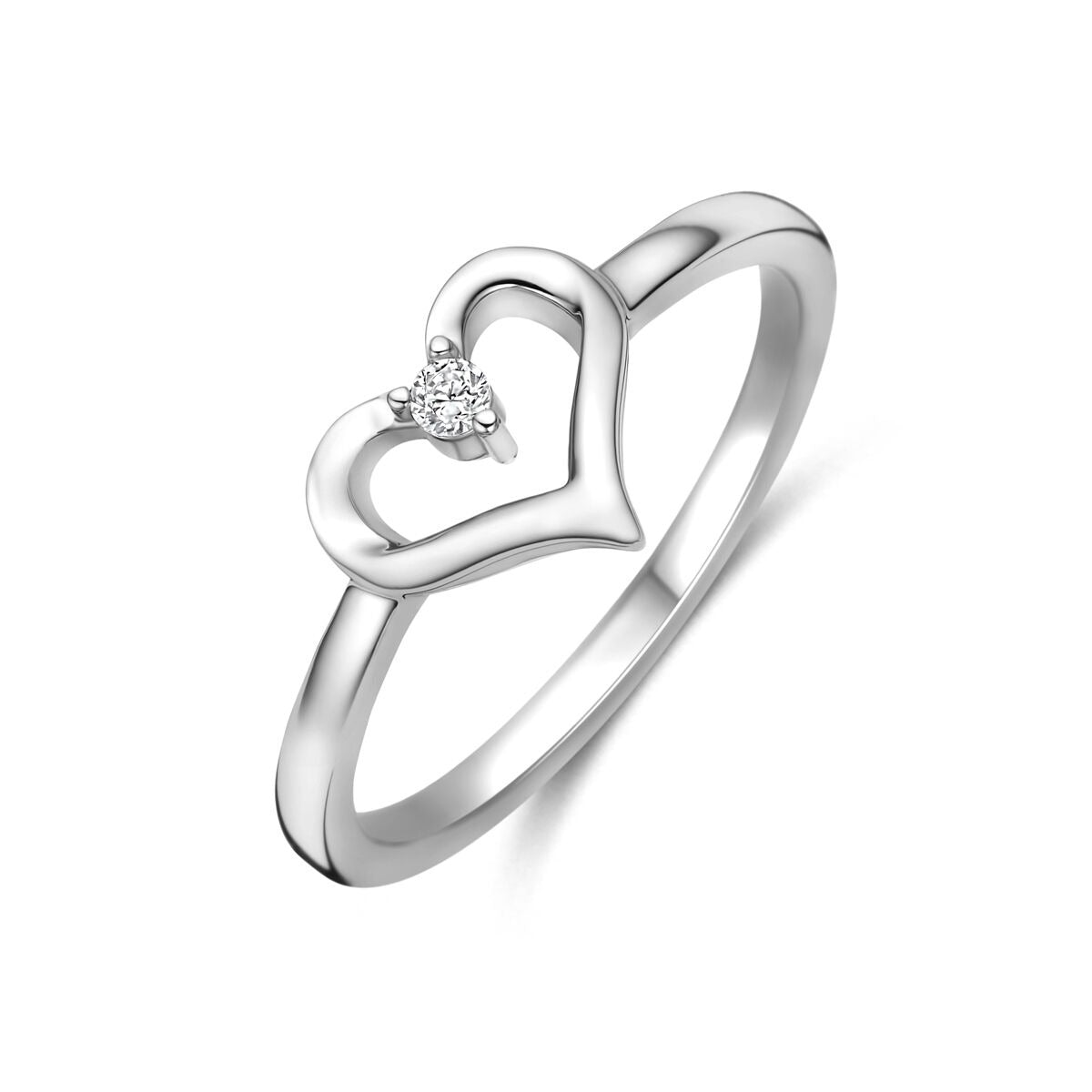 Anillo de plata 925 rodiada con forma de corazón y circonita en el centro.