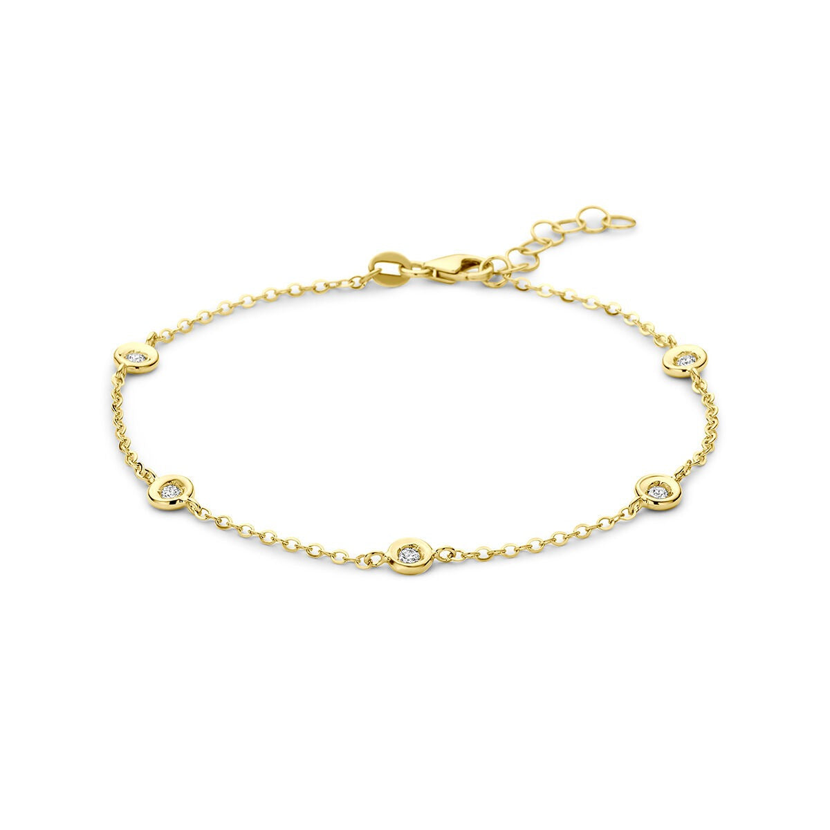 Pulsera de oro amarillo de 14k con diamantes de 0,15 ct en un diseño delicado.