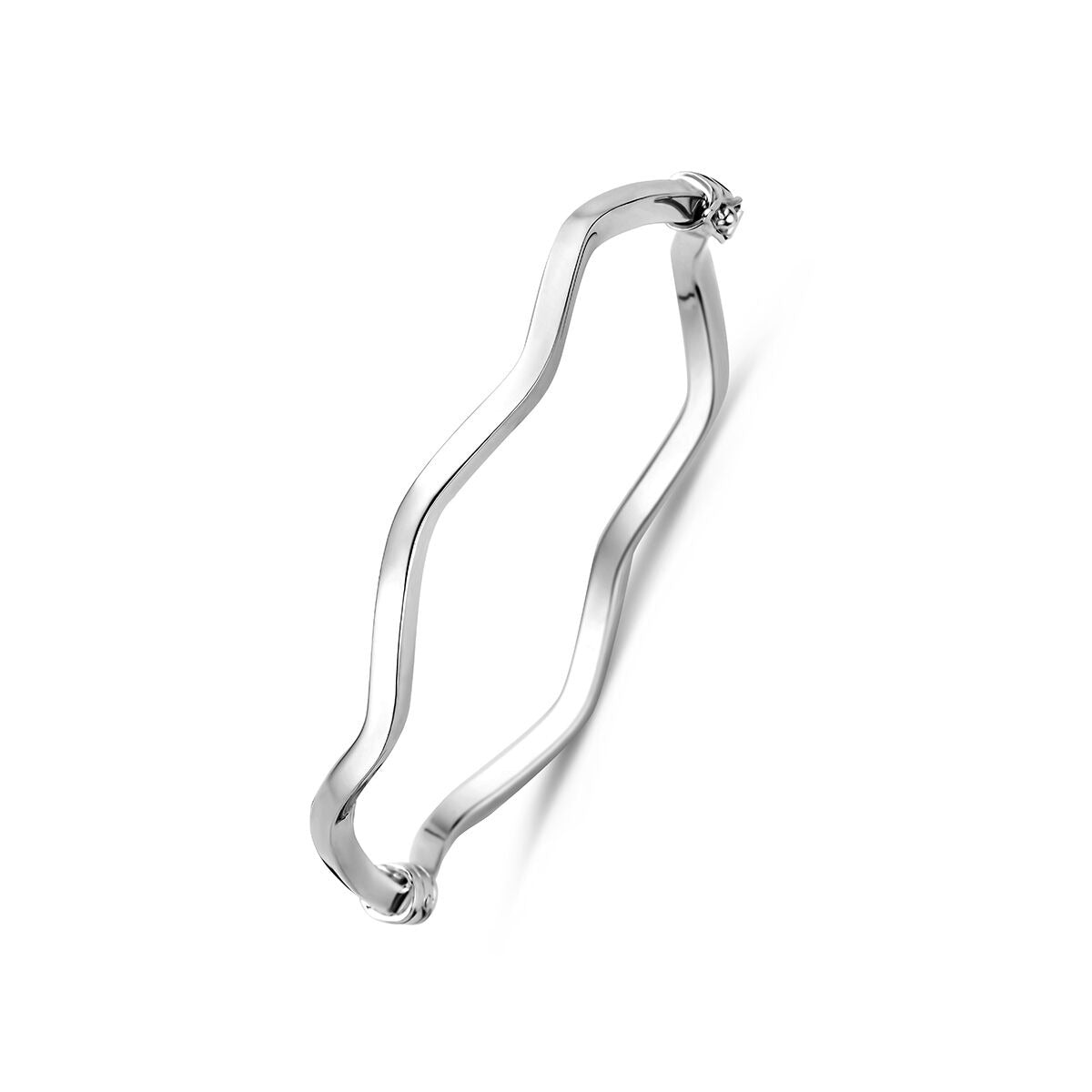 Brazalete de plata 925 con acabado en rodio, de forma ondulada y diseño minimalista.