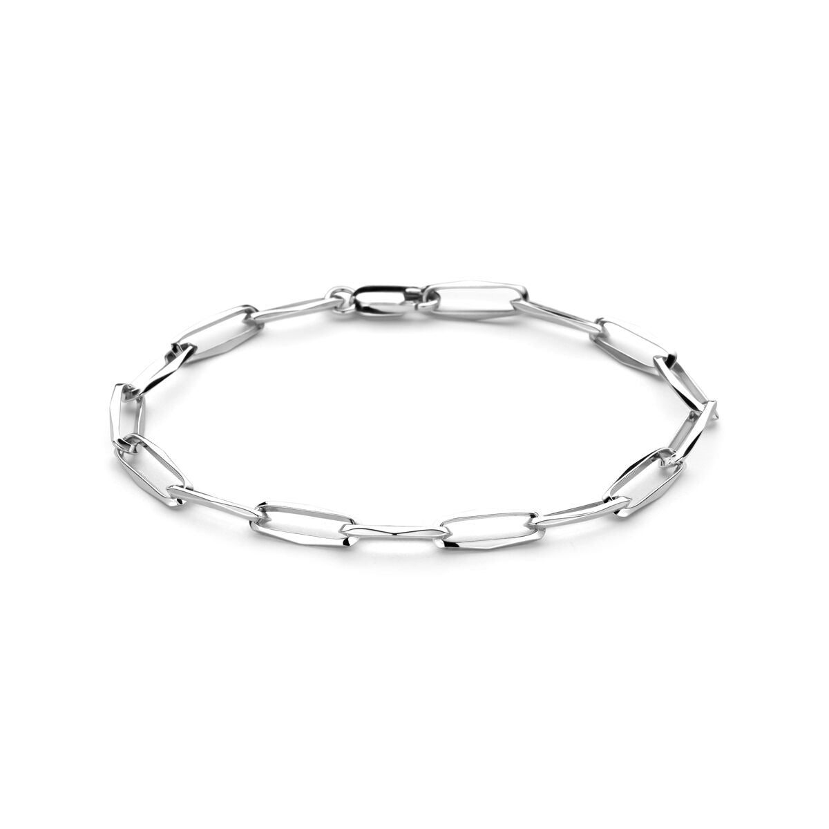 Pulsera de eslabones cerrados de 5 mm, en plata con acabado de rodio.