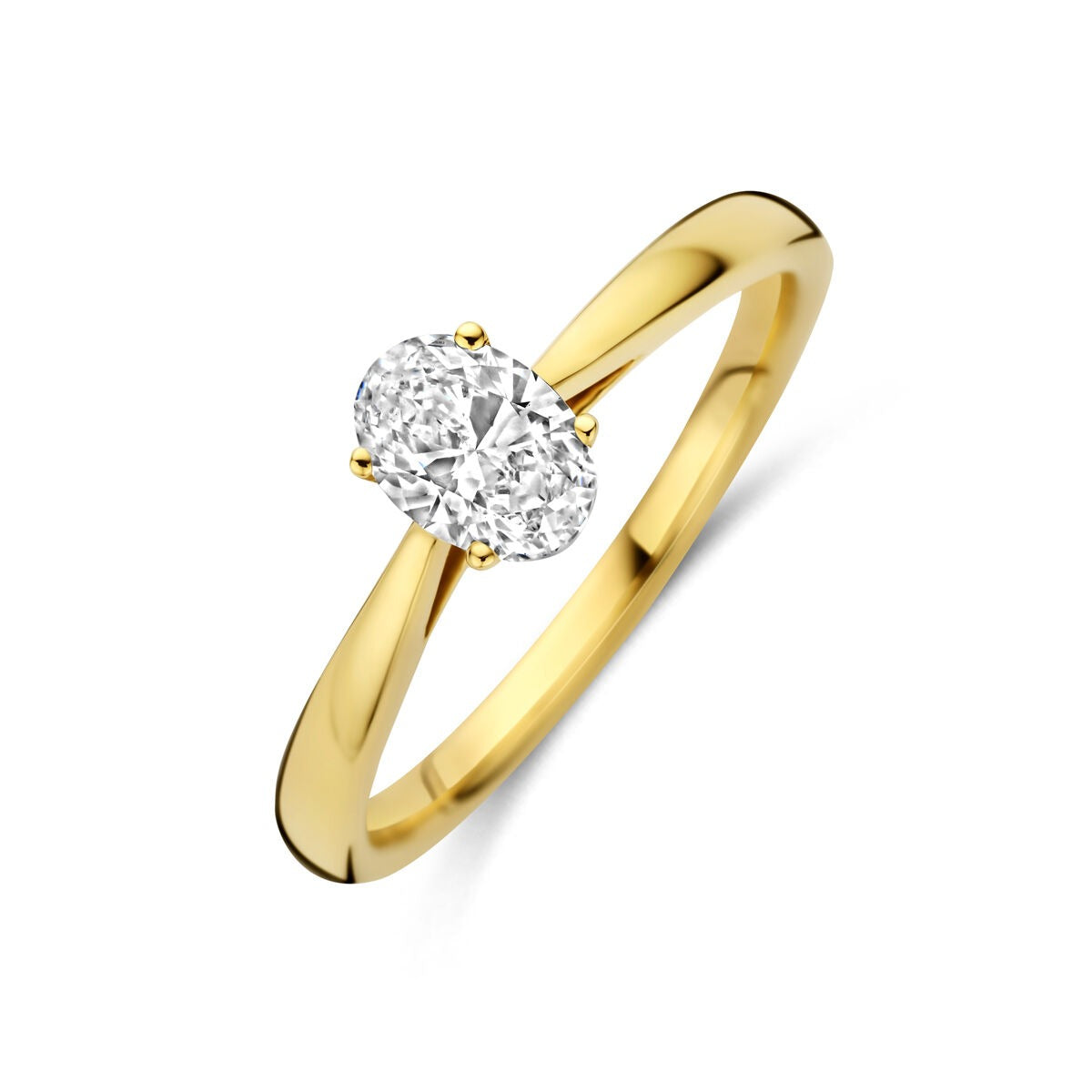 Anillo de oro amarillo de 14k con diamante cultivado en laboratorio, forma ovalada de 0.50 ct.