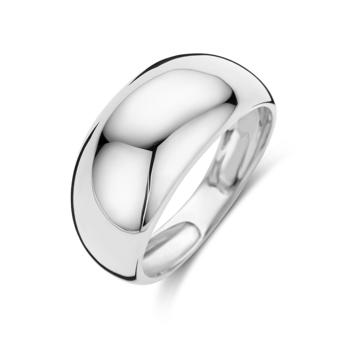 Anillo de plata de 925 para mujer, ancho de 10 mm, con acabado pulido y forma curva.