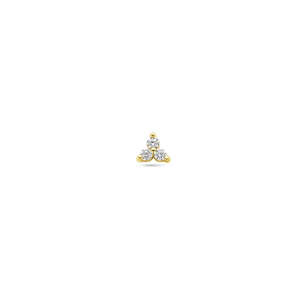 Piercing de oro amarillo de 9k con zircón, diseño plano y tres piedras brillantes.