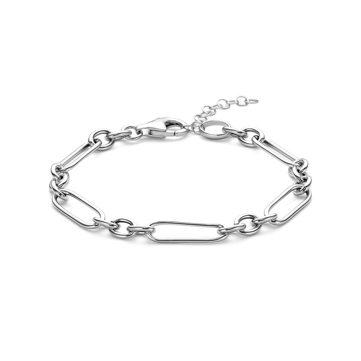 Pulsera de eslabones de ancla de plata rodiada para dama.