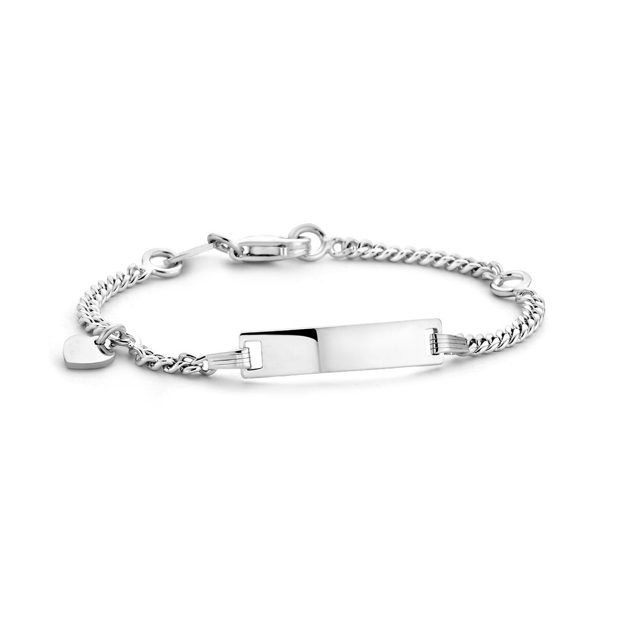 Pulsera infantil de plata con corazón plano y cadena de eslabones.