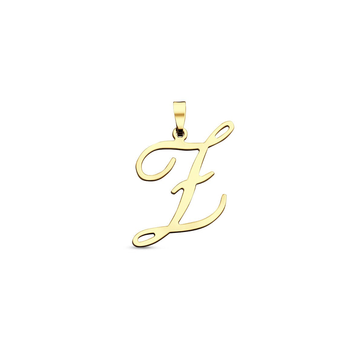 Colgante de letra en oro amarillo de 14k con un diseño elegante y curvado.