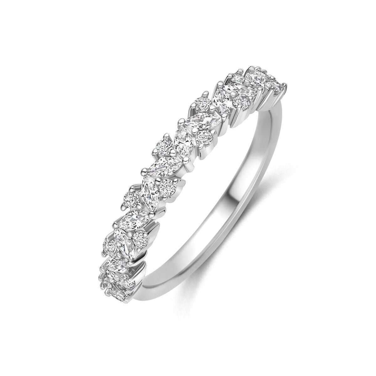 Anillo de plata 925 rodiada con circonitas de 3,5 mm en un diseño delicado y brillante.