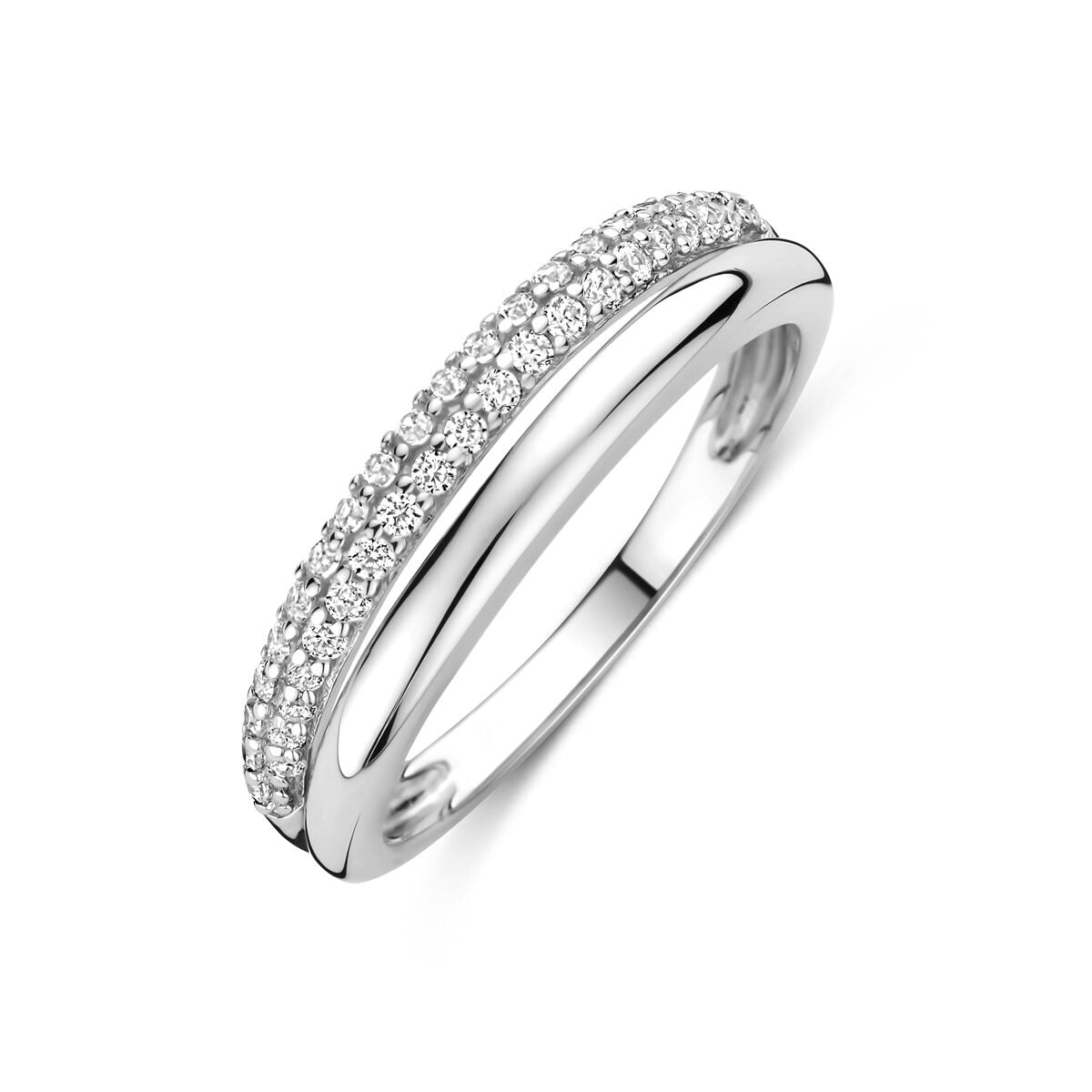 Anillo de plata rhodinado con zirconia transparente 5mm