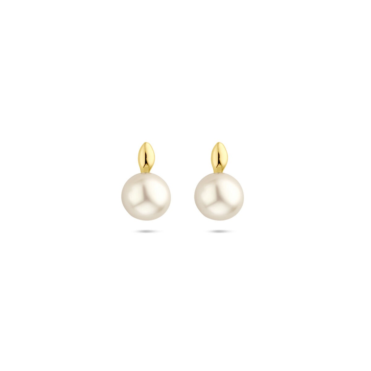 Pendientes de oro amarillo de 14k con perla blanca.