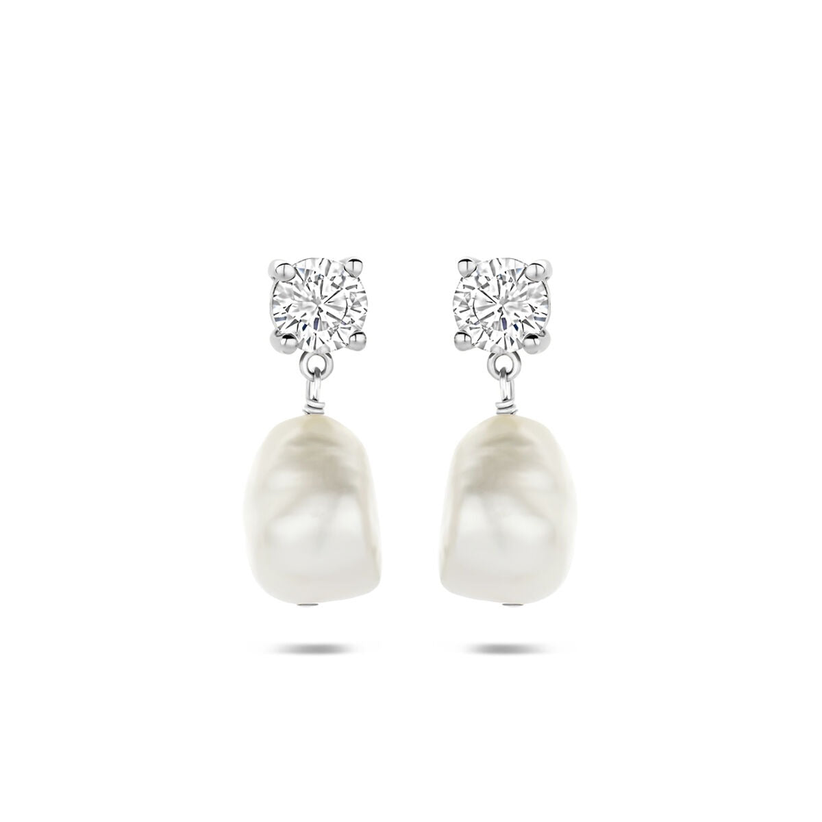 Pendientes largos de plata 925 con perla y circonitas brillantes.