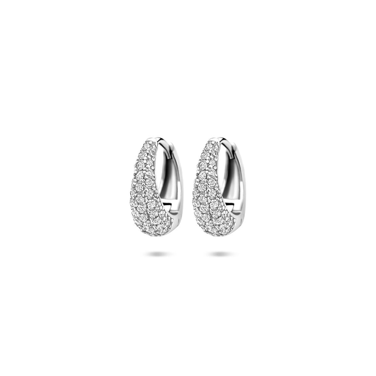 Pendientes de aro de plata 925 rodiada con circonitas brillantes en forma de gota.