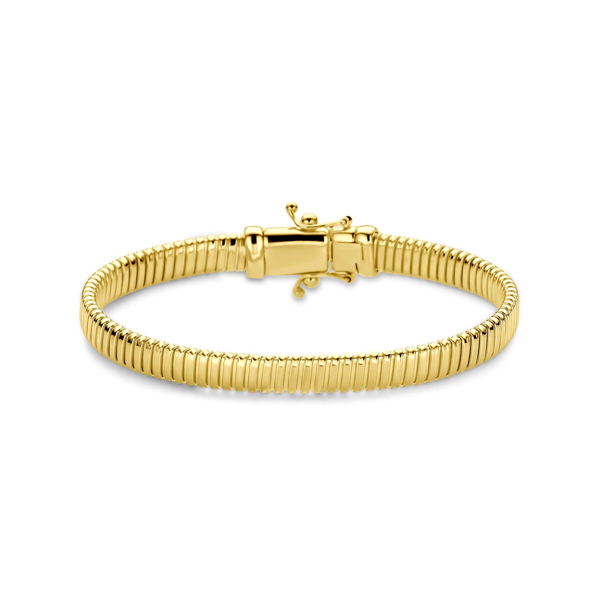 Pulsera de dama en oro amarillo de 14k con eslabones tubogas de 6 mm.