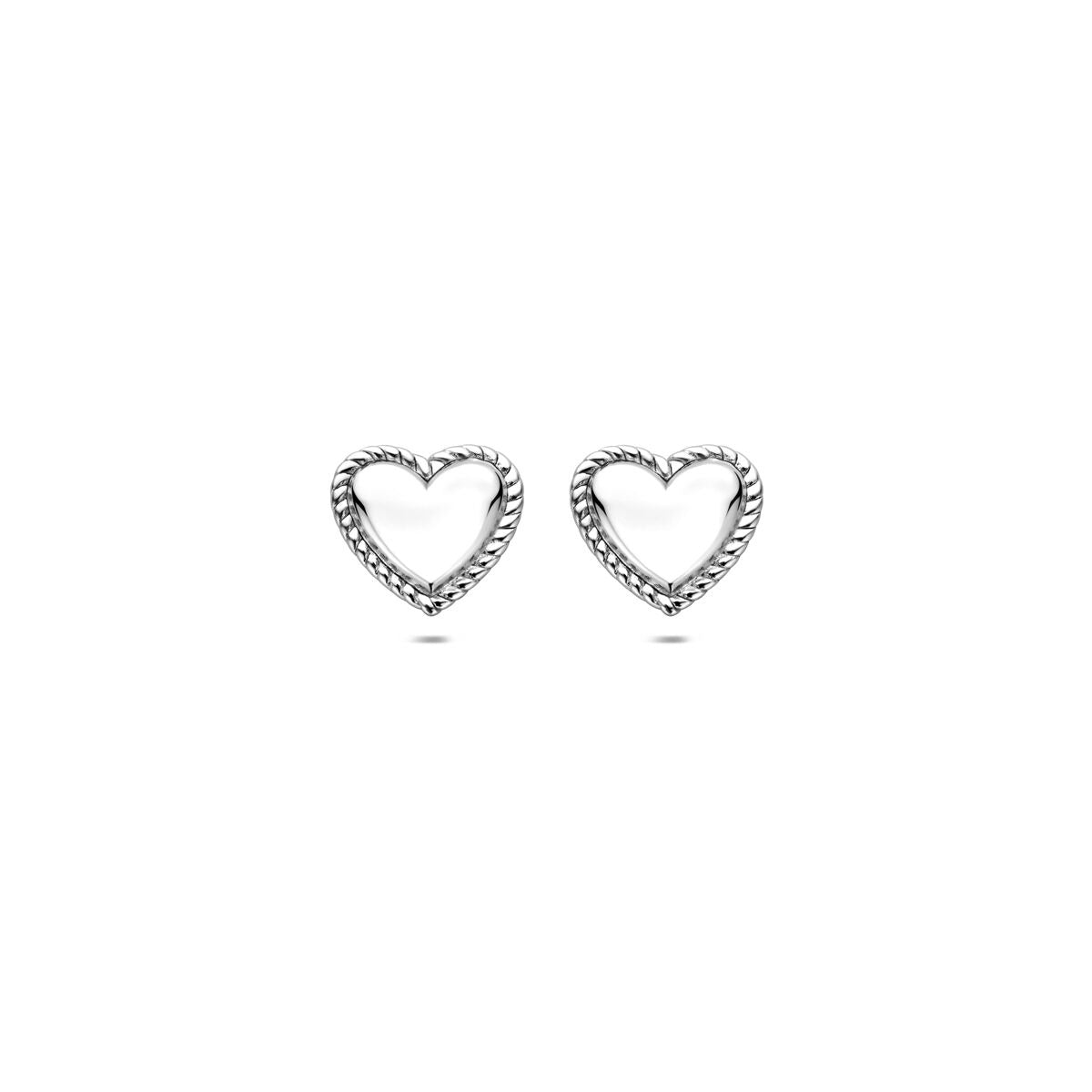 Pendientes de botón de plata con forma de corazón rodiados 7 mm