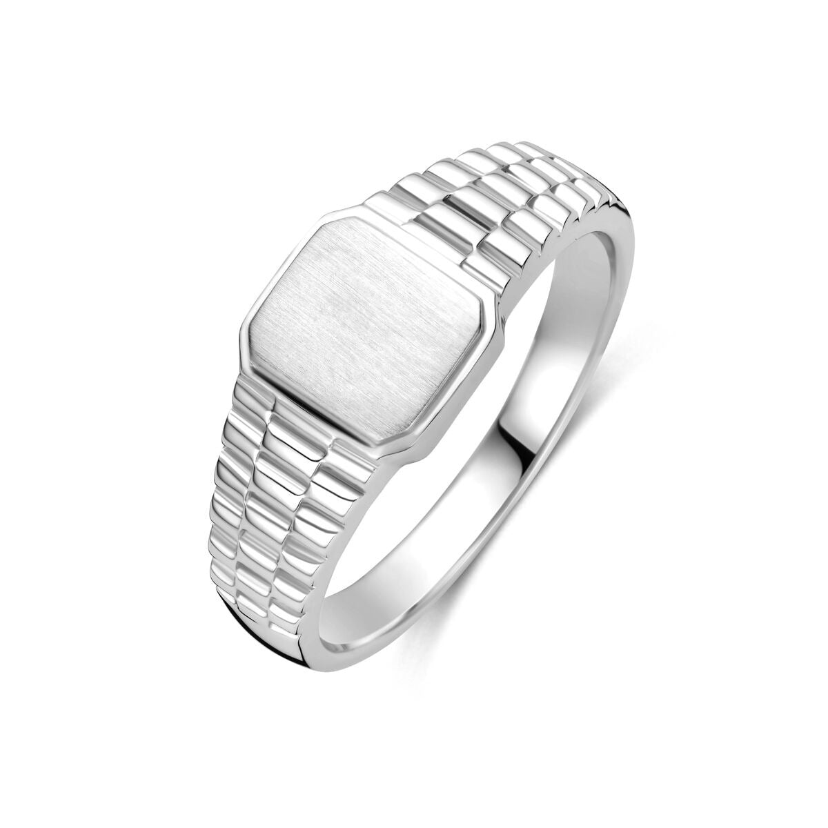 Anillo de hombre de plata 925 rodiada con diseño rectangular y acabado mate.