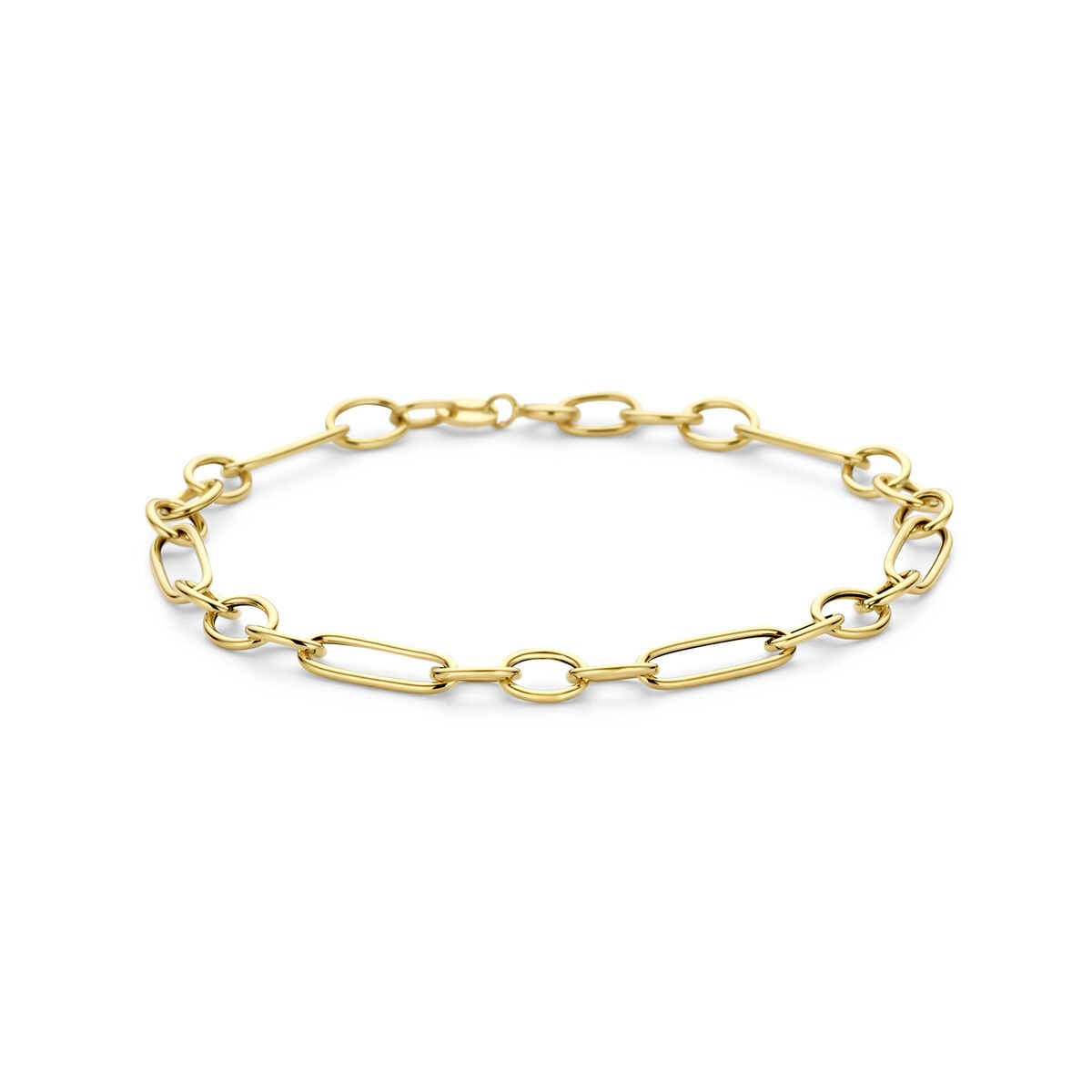 Pulsera de eslabones en oro amarillo de 14 quilates con diseño de ancla.