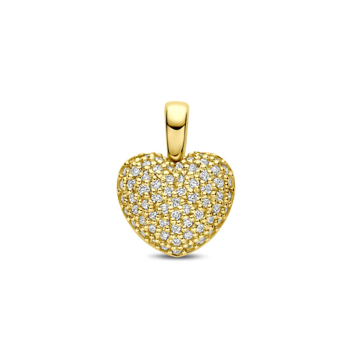 Colgante en forma de corazón de oro amarillo de 14k con diamantes lab-grown.
