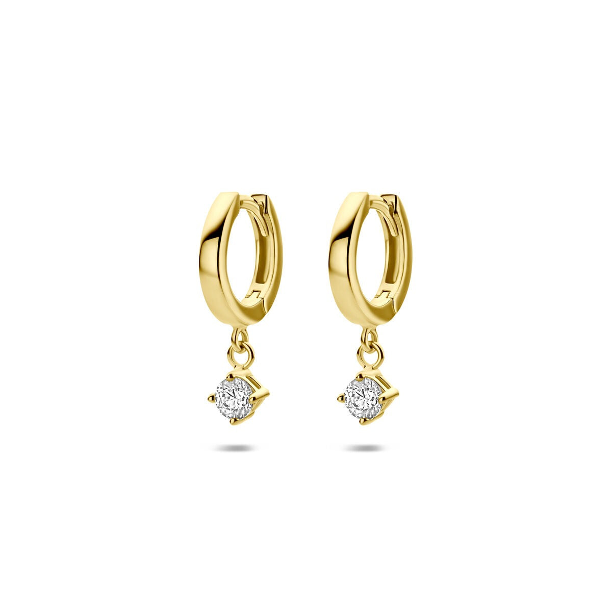 Aros de oro amarillo de 14k con colgantes de zirconia.