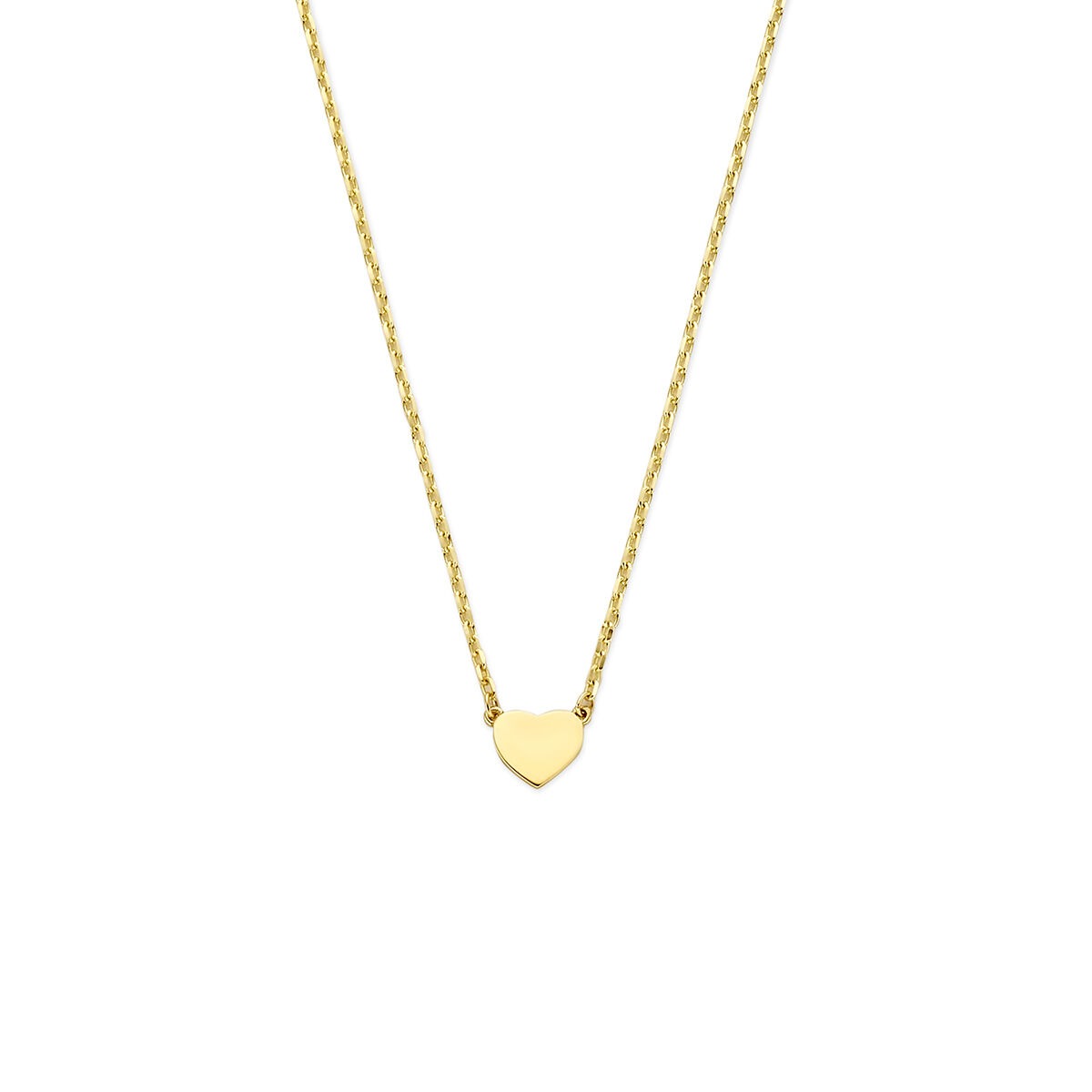Geelgouden collier met een hartvormige hanger, fijn gedraaid kettingontwerp.