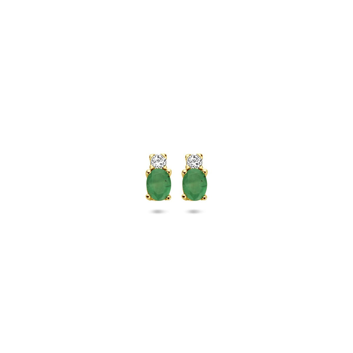 Pendientes de oro amarillo de 14k con esmeralda y circonitas, de 6 x 3 mm.