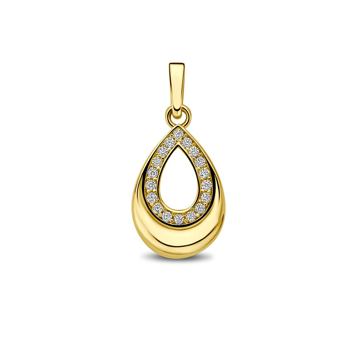 Colgante de gota en oro amarillo de 9 quilates con zirconitas brillantes.