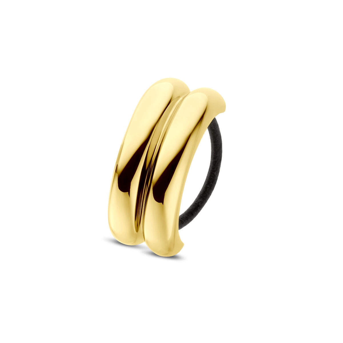 Cuff para el cabello de acero con ion plating dorado, forma ondulada y acabado brillante.