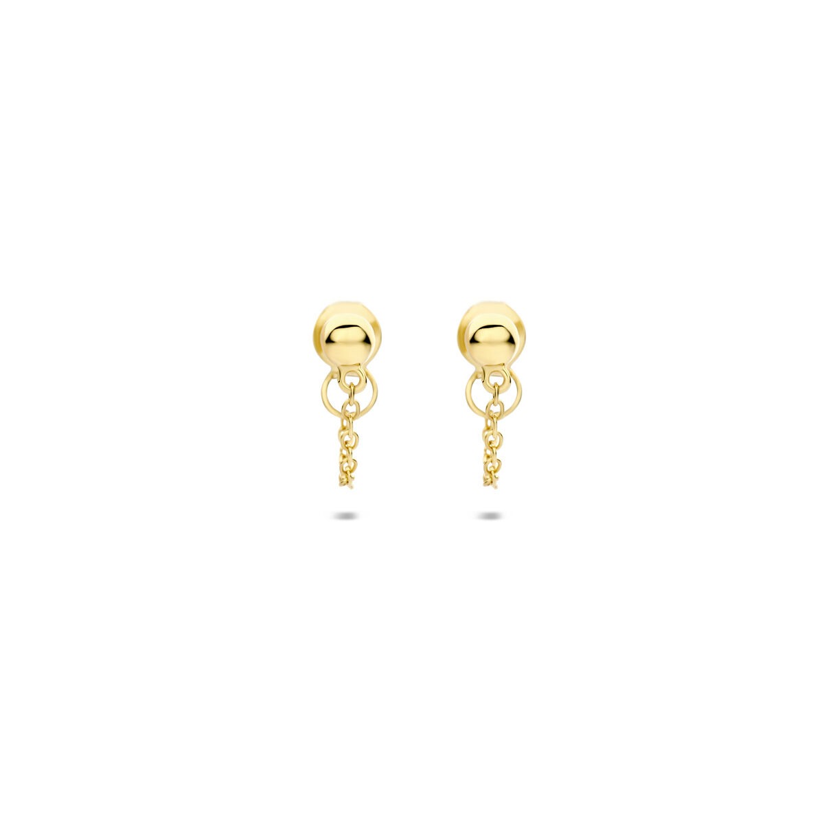 Pendientes largos de plata 925 bañados en oro con forma de bola y cadena.