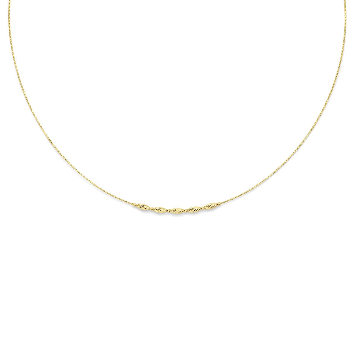 Cadena de 14k en oro amarillo, con longitud ajustable y un grosor de 3 mm.